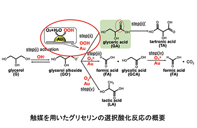 触媒を用いたグリセリンの選択酸化反応の概要